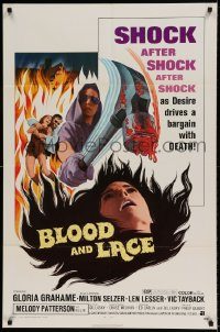 6f093 BLOOD & LACE 1sh '71 AIP, gruesome horror image of wacky cultist w/bloody hammer!