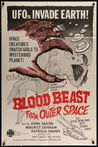 6f095 BLOOD BEAST FROM OUTER SPACE 1sh '66 UFOs invade Earth, creatures snatch sexy girls!