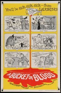 6f109 BUCKET OF BLOOD 1sh '59 Roger Corman, AIP, great cartoon comic monster art!