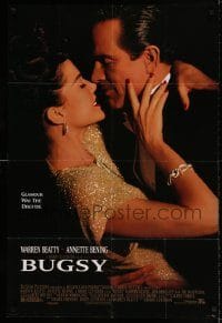 6f112 BUGSY 1sh '91 close-up of Warren Beatty embracing Annette Bening!