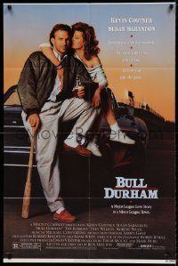 6f113 BULL DURHAM 1sh '88 great image of baseball player Kevin Costner & sexy Susan Sarandon