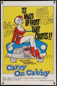 6f131 CARRY ON CABBY 1sh 1967 English taxi cab sex, art of sexy girl sitting on car!