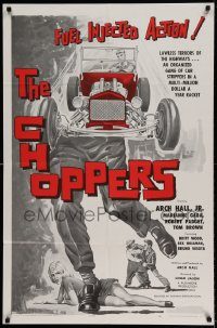 6f141 CHOPPERS 1sh '62 cool art of punk stealing hot rod, lawless terrors of the highways!