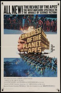 6f164 CONQUEST OF THE PLANET OF THE APES style B 1sh '72 Roddy McDowall, apes are revolting!