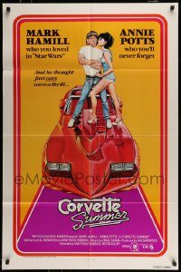 6f168 CORVETTE SUMMER int'l 1sh '78 art of Mark Hamill & sexy Annie Potts on custom Corvette