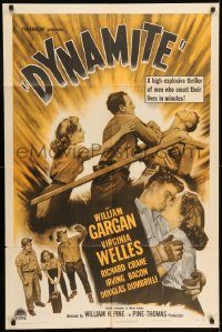 6f237 DYNAMITE 1sh '49 explosive romantic artwork of William Gargan & Virginia Welles!