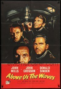 6f021 ABOVE US THE WAVES English 1sh '56 John Mills & English WWII sailors at periscope in sub!