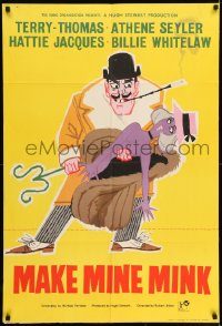 6f515 MAKE MINE MINK English 1sh '61 artwork of Terry-Thomas stealing sexy woman's clothes!