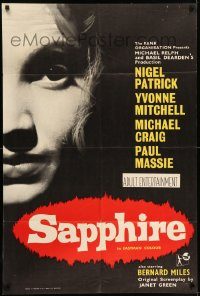6f722 SAPPHIRE English 1sh '59 English mystery directed by Basil Dearden, don't tell her secret!
