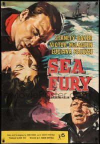 6f732 SEA FURY English 1sh '58 art of Stanley Baker & Luciana Paluzzi, a hurricane of adventure!