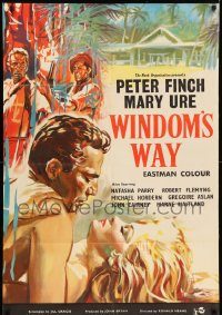 6f973 WINDOM'S WAY English 1sh '58 romantic artwork of Peter Finch & Mary Ure in the jungle!