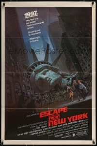 6f251 ESCAPE FROM NEW YORK studio style 1sh '81 Carpenter, Jackson art of decapitated Lady Liberty!