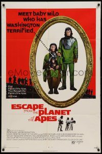 6f252 ESCAPE FROM THE PLANET OF THE APES 1sh '71 meet Baby Milo who has Washington terrified!