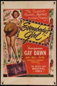 6f259 EVERYBODY'S GIRL 1sh '50 sexy burlesque dancer Gorgeous Gay Dawn naked behind a hat!