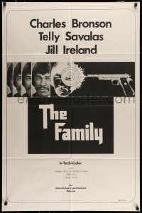 6f271 FAMILY 1sh '73 Telly Savalas, great black & white image of Charles Bronson & gun!