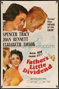 6f275 FATHER'S LITTLE DIVIDEND 1sh '51 art of Elizabeth Taylor, Spencer Tracy & Joan Bennett!