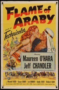 6f294 FLAME OF ARABY 1sh '51 romantic sexy art of Maureen O'Hara & Jeff Chandler!