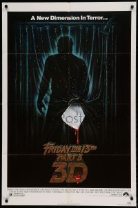 6f312 FRIDAY THE 13th PART 3 - 3D 1sh '82 slasher sequel, art of Jason stabbing through shower!