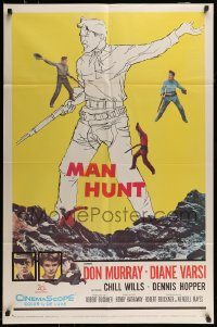 6f313 FROM HELL TO TEXAS 1sh '58 cool full-length art of Don Murray w/rifle, Diane Varsi, Man Hunt