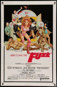 6f319 FUZZ 1sh '72 wacky art of naked Burt Reynolds & sexiest cop Raquel Welch by Richard Amsel!