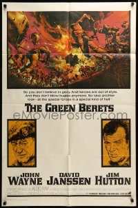 6f348 GREEN BERETS 1sh '68 John Wayne, David Janssen, Jim Hutton, cool Vietnam War art!