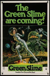 6f349 GREEN SLIME 1sh '69 classic cheesy sci-fi movie, Livoti art of sexy astronaut & monster!