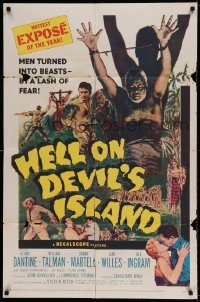 6f369 HELL ON DEVIL'S ISLAND 1sh '57 Rex Ingram, men turned into beasts by a lash of fear!