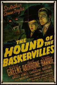 6f397 HOUND OF THE BASKERVILLES 25x37 1sh R75 Sherlock Holmes, artwork from the original poster!