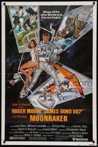 6f007 MOONRAKER style B int'l 1sh '79 art of Moore as James Bond & sexy Lois Chiles by Goozee!