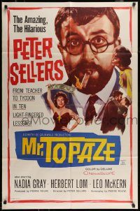 6f560 MR. TOPAZE 1sh '62 close-up of bearded Peter Sellers w/cigar, Nadia Gray!