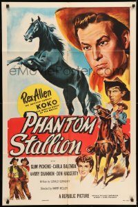 6f635 PHANTOM STALLION 1sh '54 great art of Arizona Cowboy Rex Allen & Koko the Miracle Horse!