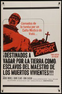 6f644 PLAGUE OF THE ZOMBIES Spanish/US 1sh '66 Hammer horror, great undead monster image!