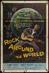 6f702 ROCK AROUND THE WORLD 1sh '57 early rock & roll, great artwork of Tommy Steele!