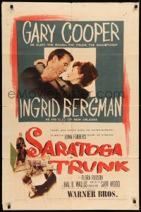 6f723 SARATOGA TRUNK 1sh '45 c/u of Gary Cooper about to kiss Ingrid Bergman, by Edna Ferber!
