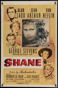 6f746 SHANE 1sh '53 classic western, Alan Ladd, Jean Arthur, Van Heflin, Brandon De Wilde