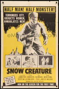 6f773 SNOW CREATURE 1sh '54 abominable Yeti terrorizes city, abducts women & annihilates men!