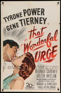 6f853 THAT WONDERFUL URGE 1sh '49 artwork of Tyrone Power about to kiss sexy Gene Tierney!