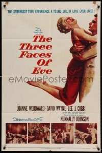 6f865 THREE FACES OF EVE 1sh '57 David Wayne, Joanne Woodward has multiple personalities!