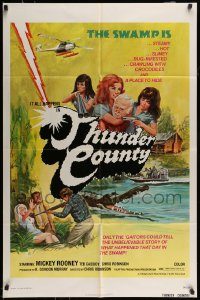 6f871 THUNDER COUNTY 1sh '74 Mickey Rooney, wild art of sexy swamp babes and alligator!