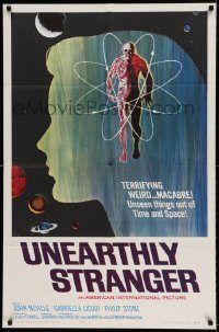 6f925 UNEARTHLY STRANGER 1sh '64 cool art of weird macabre unseen thing out of time & space!