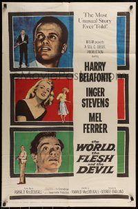 6f985 WORLD, THE FLESH & THE DEVIL 1sh '59 Inger Stevens, Harry Belafonte & Mel Ferrer!