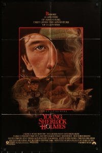 6f991 YOUNG SHERLOCK HOLMES 1sh '85 Steven Spielberg, Nicholas Rowe, really cool detective art!