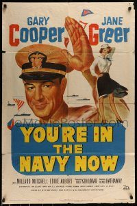 6f992 YOU'RE IN THE NAVY NOW 1sh '51 officer Gary Cooper blows his top, Jane Greer