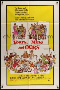 6f993 YOURS, MINE & OURS 1sh '68 art of Henry Fonda, Lucy Ball & their 18 kids by Frank Frazetta!