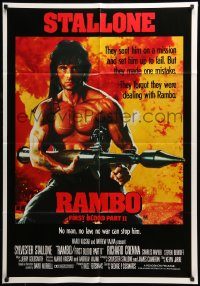 6g766 RAMBO FIRST BLOOD PART II Aust 1sh '85 no law, no war can stop Sylvester Stallone!