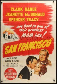 6g769 SAN FRANCISCO Aust 1sh R50s art of Clark Gable, Jeanette MacDonald & Spencer Tracy!