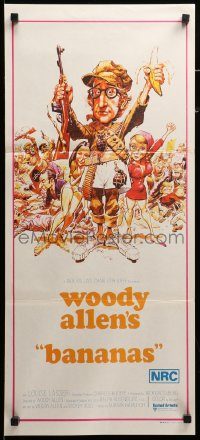 6g786 BANANAS Aust daybill '72 great artwork of Woody Allen by E.C. Comics artist Jack Davis!