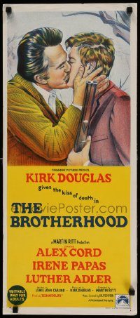 6g806 BROTHERHOOD Aust daybill '68 Kirk Douglas gives the kiss of death to Alex Cord!