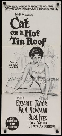 6g814 CAT ON A HOT TIN ROOF Aust daybill R60s different art of Elizabeth Taylor as Maggie the Cat