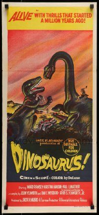 6g828 DINOSAURUS Aust daybill '60 great art of battling prehistoric T-rex & brontosaurus monsters!